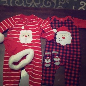 9 month Christmas pajamas lot. Santa hat